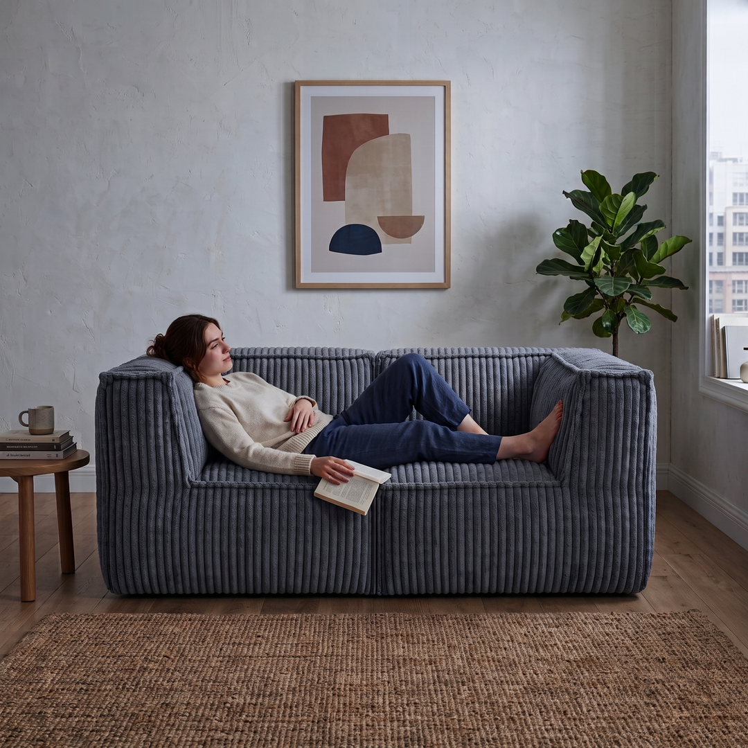 Canapé modulable 2 places déhoussable - Velours côtelé - 90x180 cm