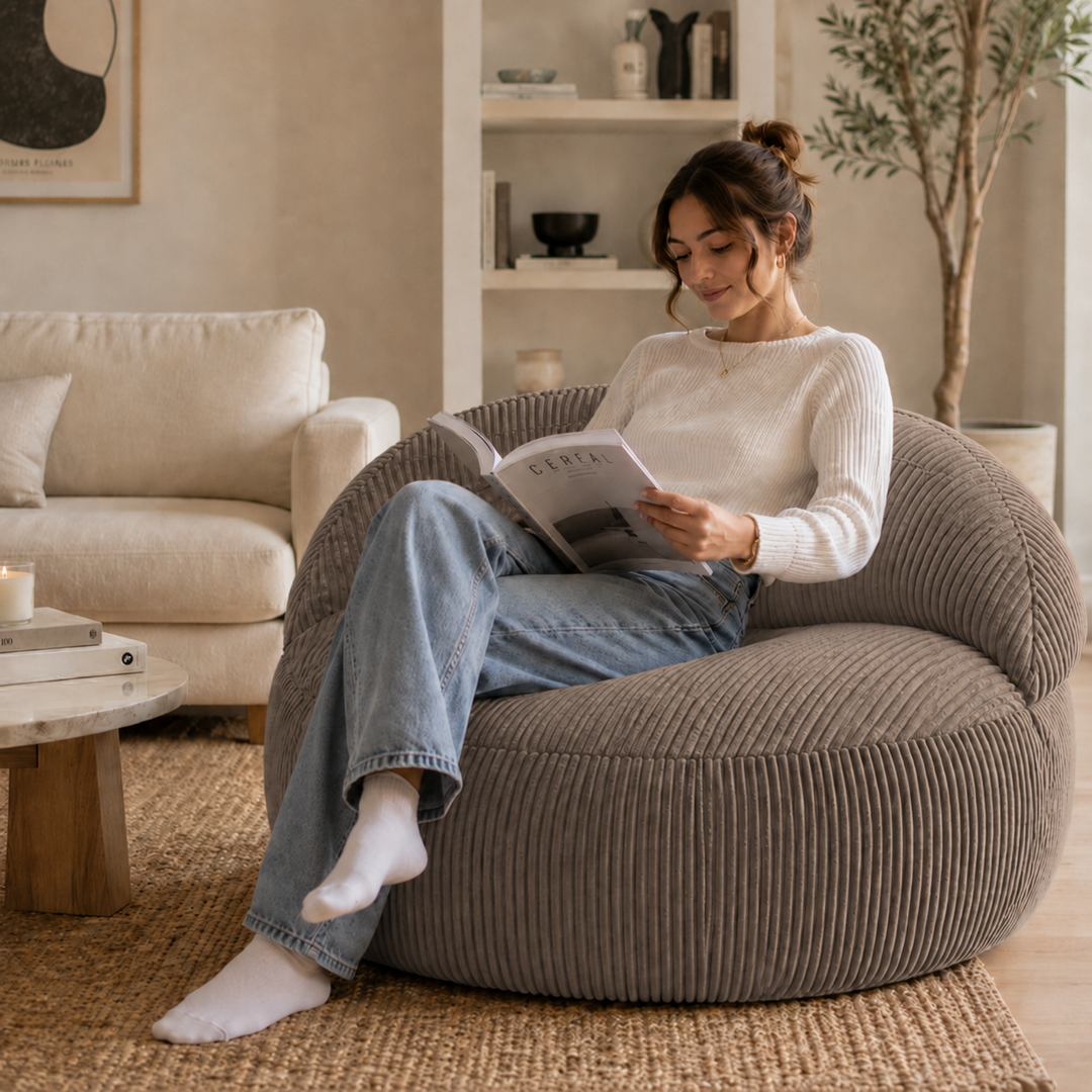 Pouf XXL Déhoussable En Velours Côtelé - 110 X 100 Cm