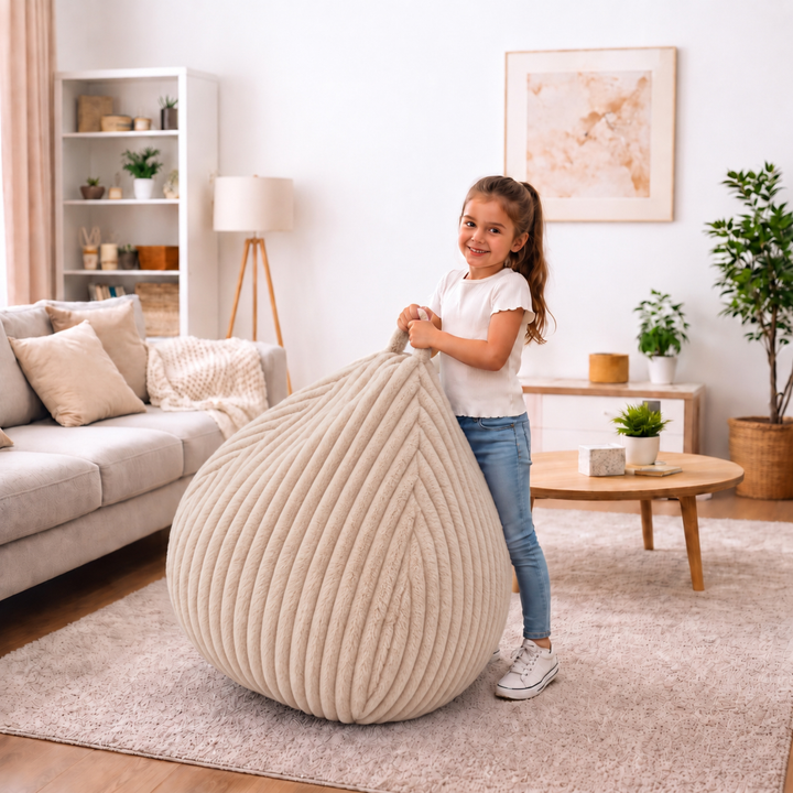 Pouf Poire Fourrure Côtelée Déhoussable - 80x70 Cm