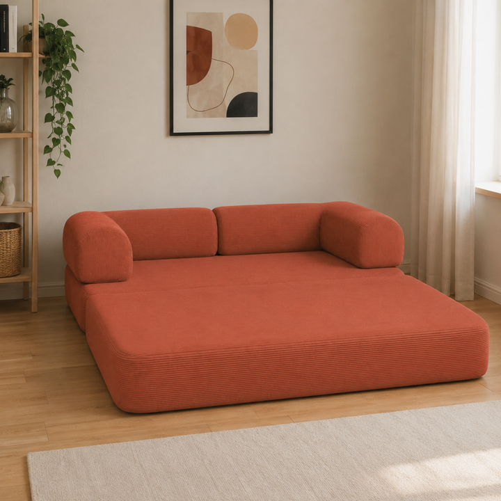 Canapé Lit Compressé Modulable 2 Places Velours Côtelé - 90 X 180 Cm