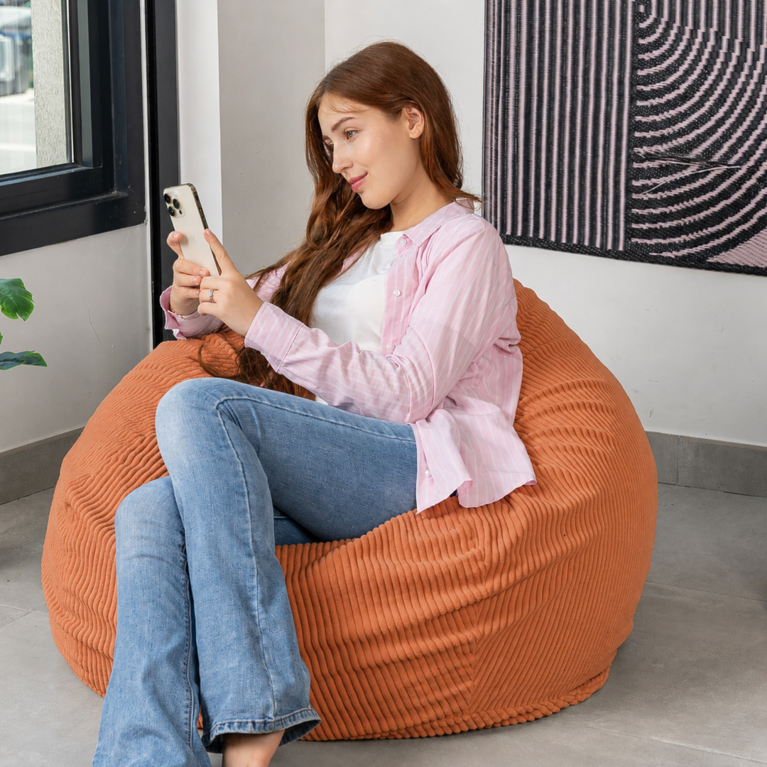 Pouf Poire Velours Côtelé Déhoussable - 120x100 Cm