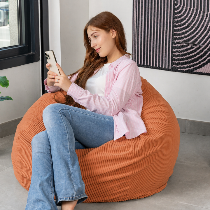 Pouf Poire Velours Côtelé Déhoussable - 120x100 Cm
