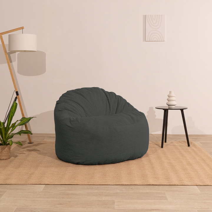 Pouf en velours côtelé épais 100 cm, gris foncé