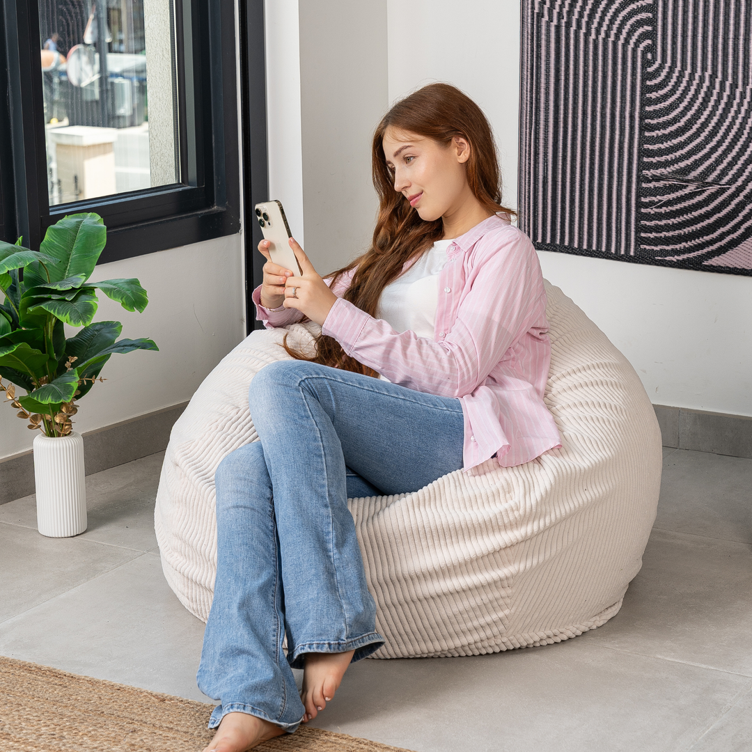 Pouf Poire Velours Côtelé Déhoussable - 105x85 Cm