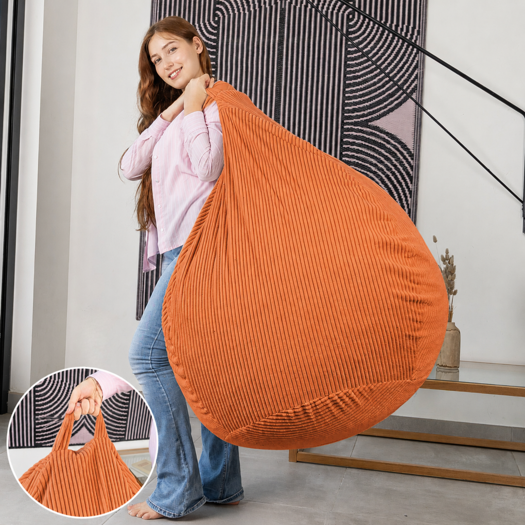 Pouf Poire Velours Côtelé Déhoussable - 120x100 Cm