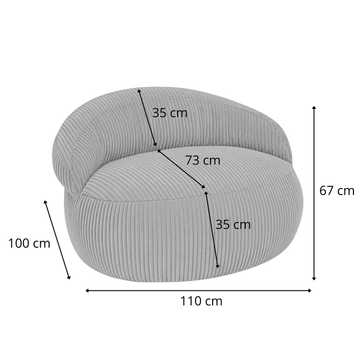 Pouf XXL Déhoussable En Velours Côtelé - 110 X 100 Cm