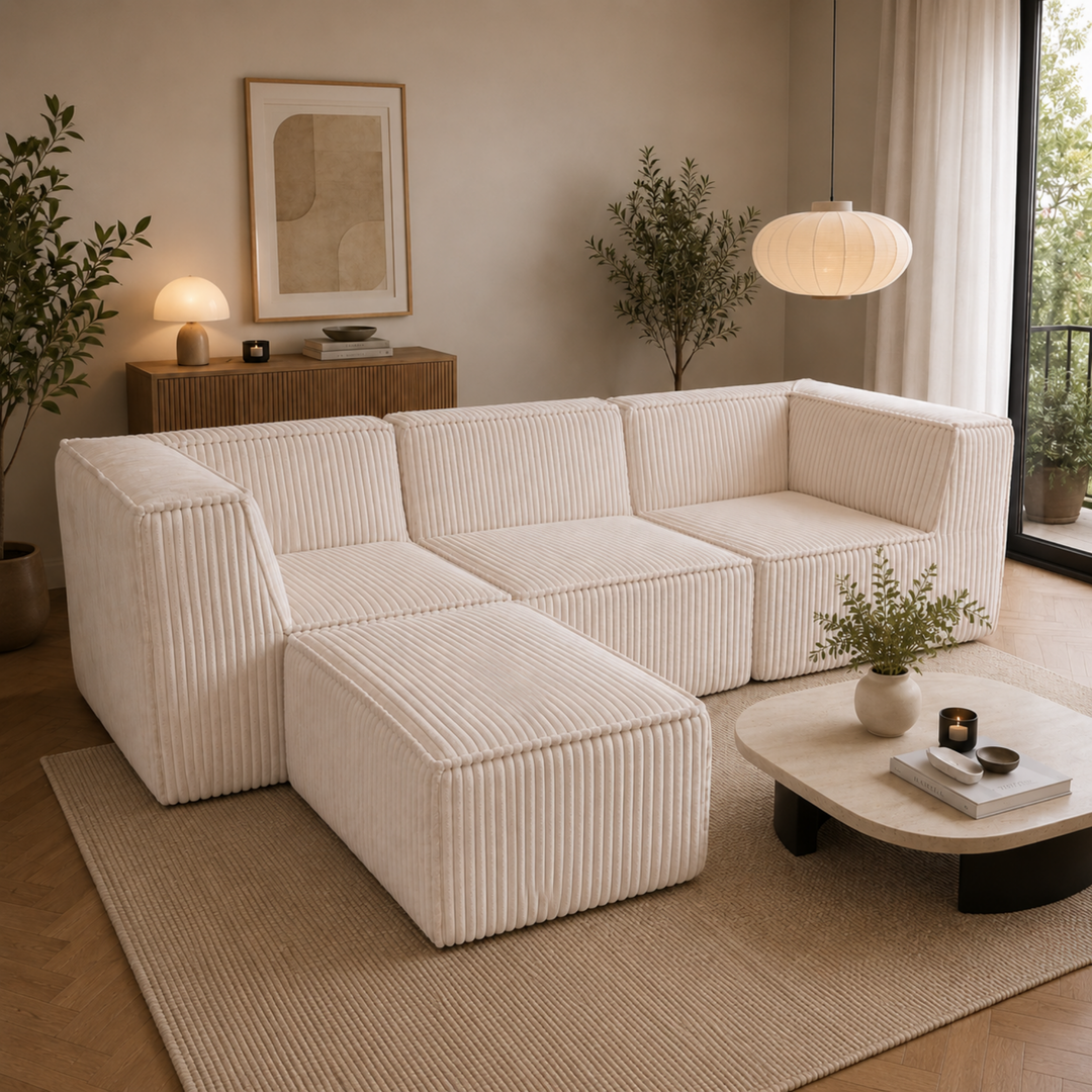 Canapé modulable 3 places avec méridienne - Velours côtelé - 90x262 cm