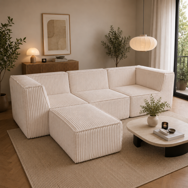 Canapé modulable 3 places avec méridienne - Velours côtelé - 90x262 cm