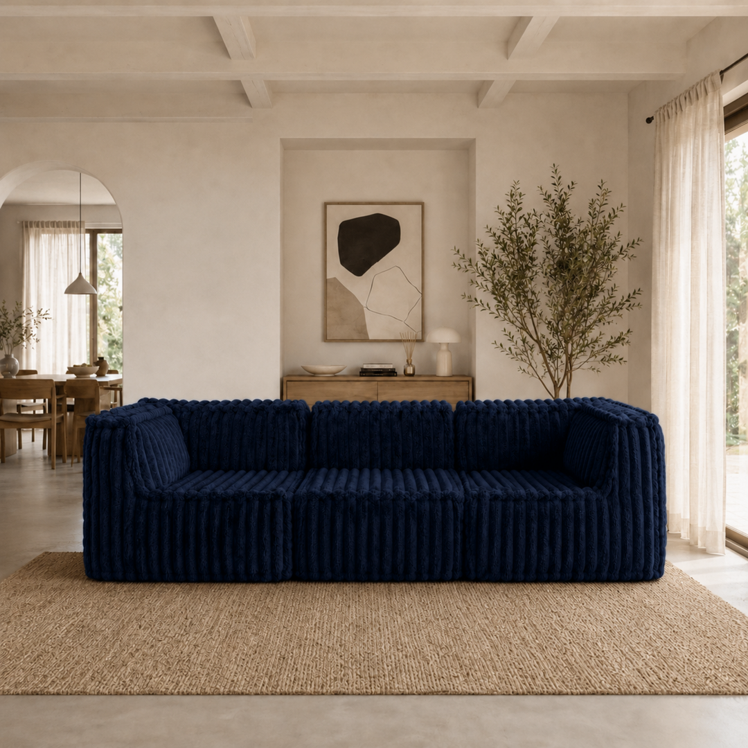 Canapé modulable 3 places déhoussable - Fourrure côtelée - 90x262 cm