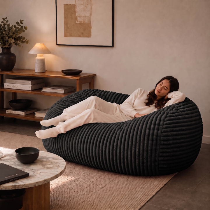 Pouf long géant déhoussable - Fourrure côtelée - 160 cm
