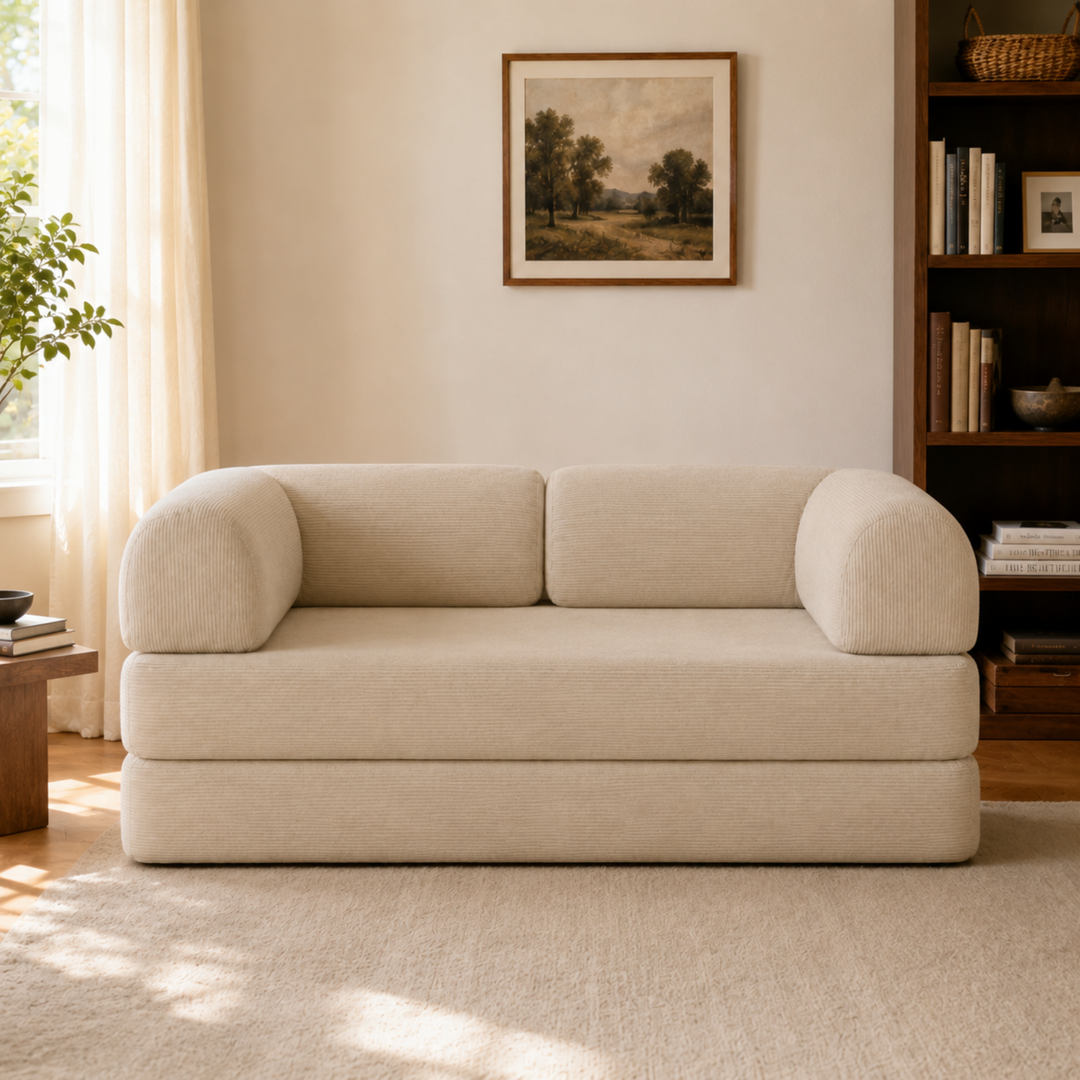 Canapé Lit Compressé Modulable 2 Places Velours Côtelé - 90 X 180 Cm