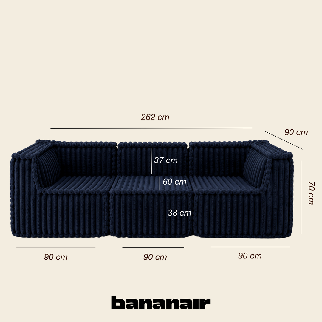 Canapé modulable 3 places déhoussable - Fourrure côtelée - 90x262 cm