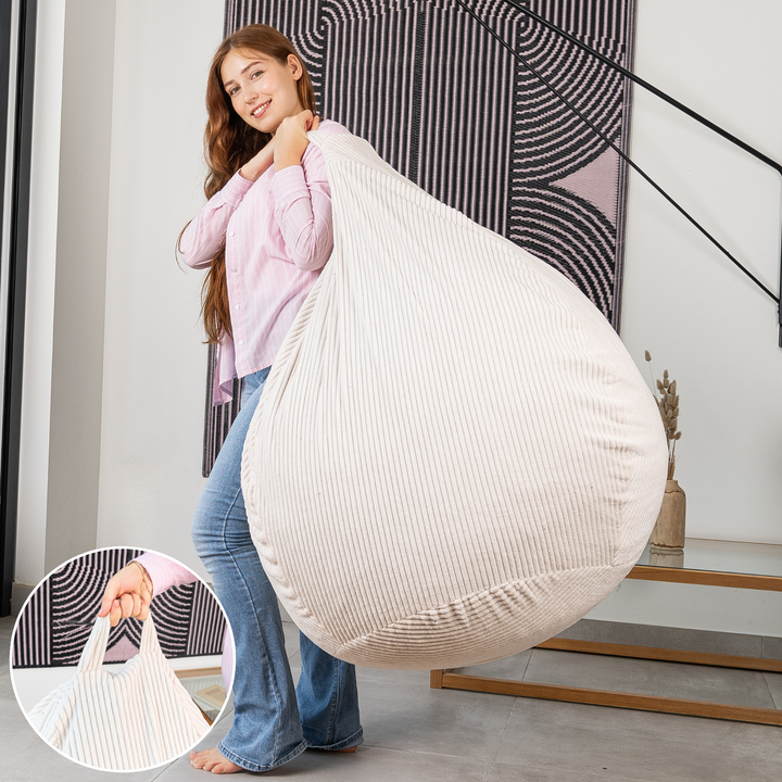 Pouf Poire Velours Côtelé Déhoussable - 105x85 Cm