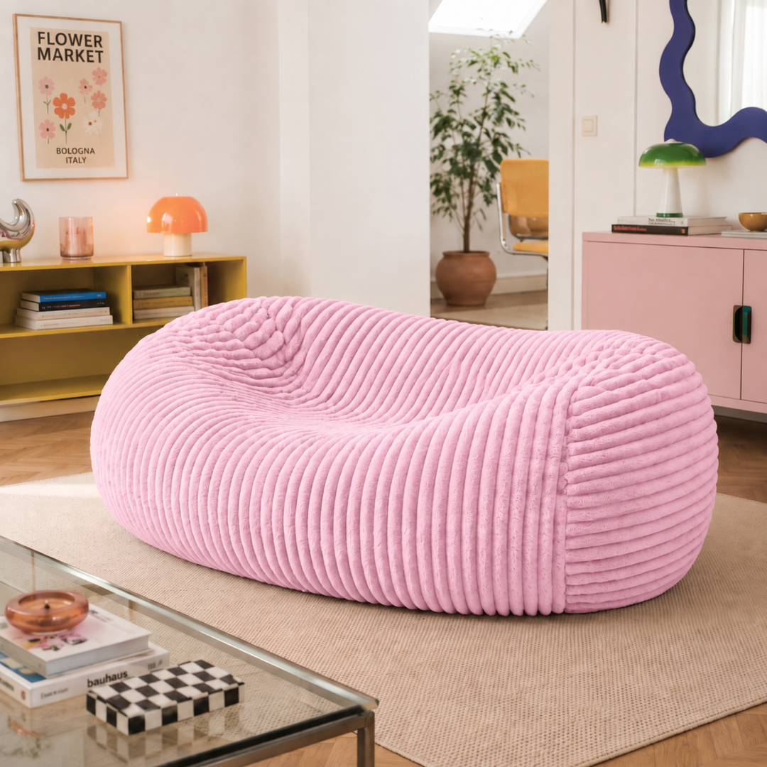 Pouf long géant déhoussable - Fourrure côtelée - 160 cm