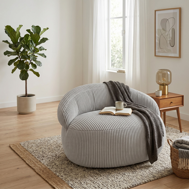 Pouf XXL Déhoussable En Velours Côtelé - 110 X 100 Cm