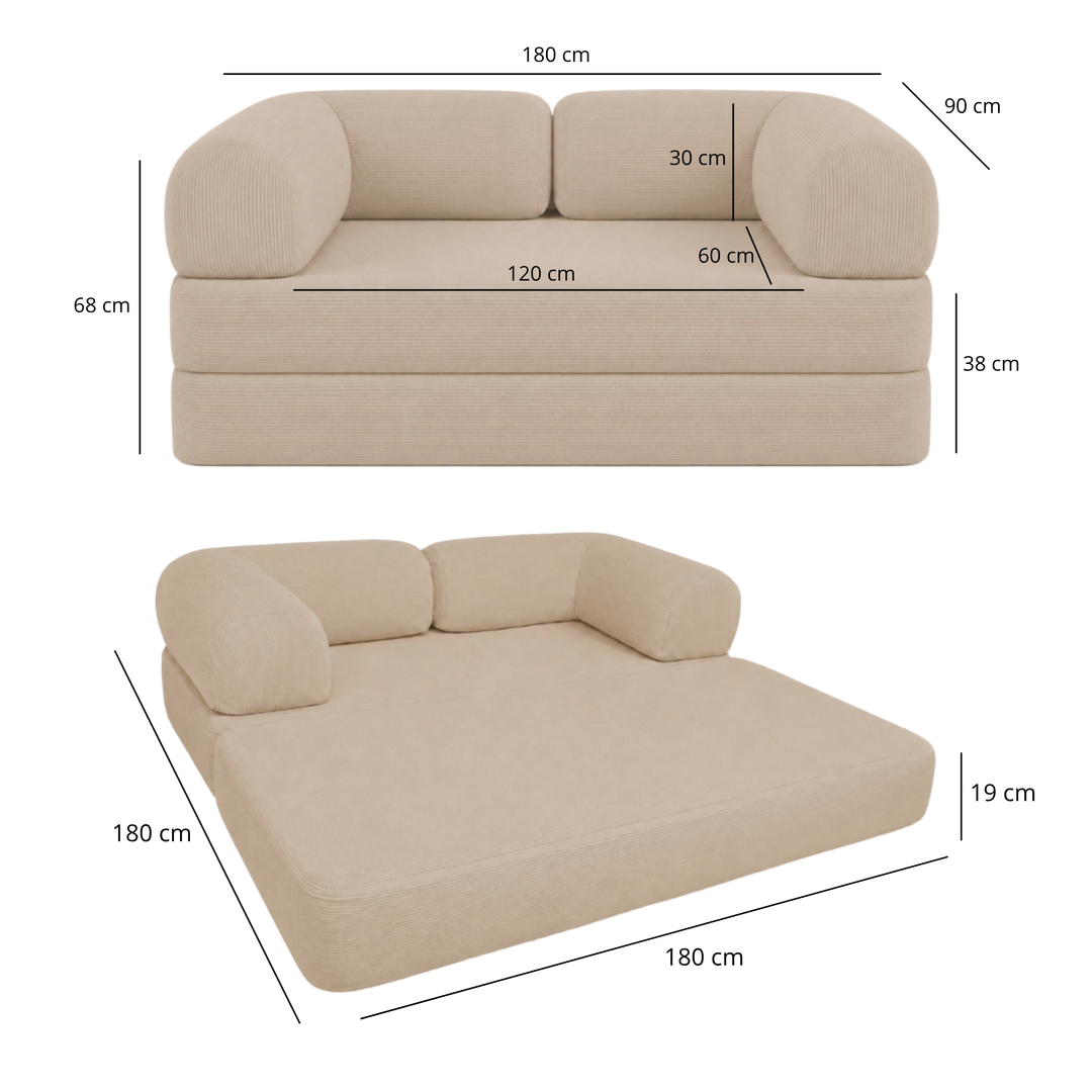 Canapé Lit Compressé Modulable 2 Places Velours Côtelé - 90 X 180 Cm