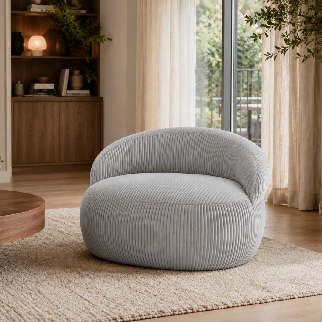 Pouf XXL Déhoussable En Velours Côtelé - 110 X 100 Cm