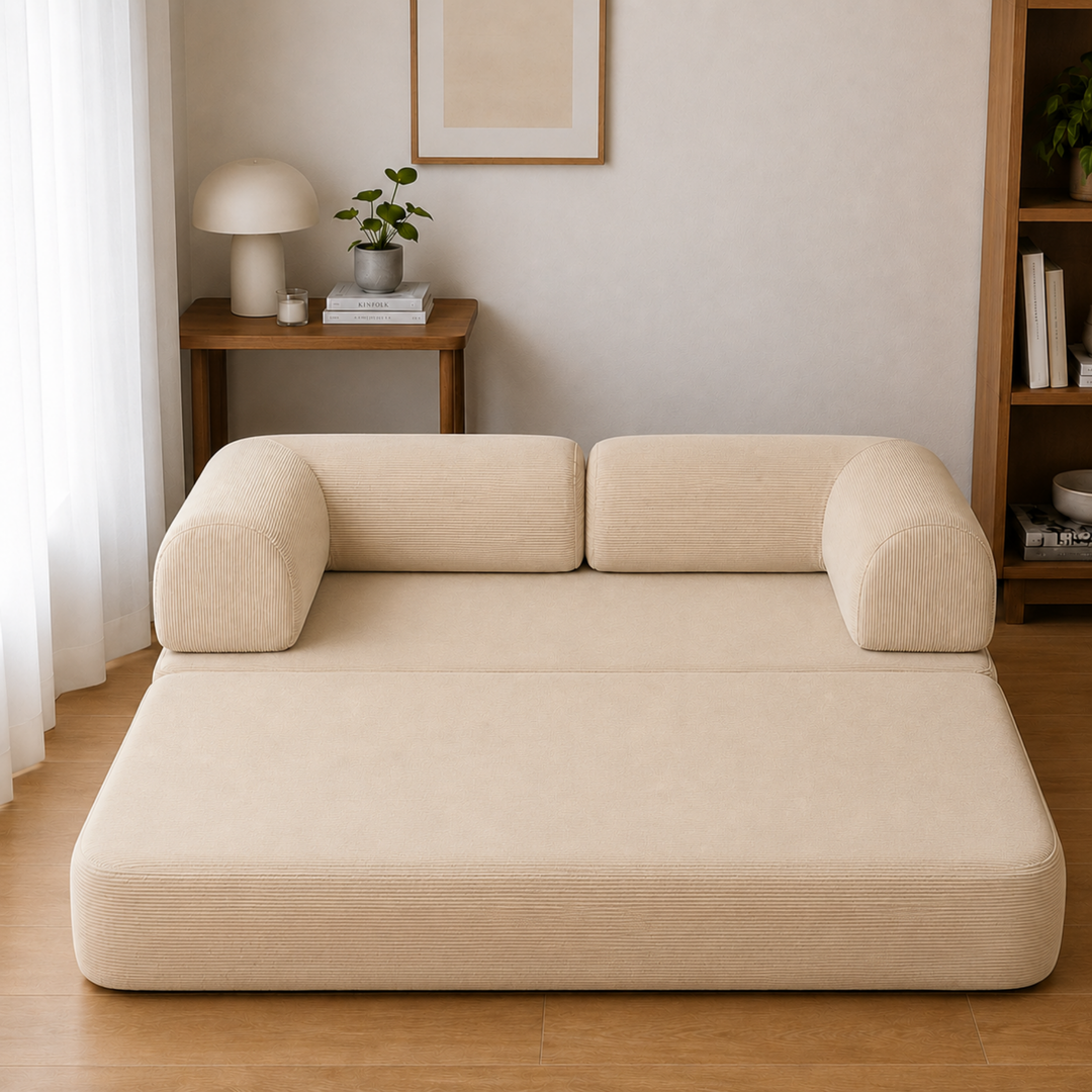 Canapé Lit Compressé Modulable 2 Places Velours Côtelé - 90 X 180 Cm