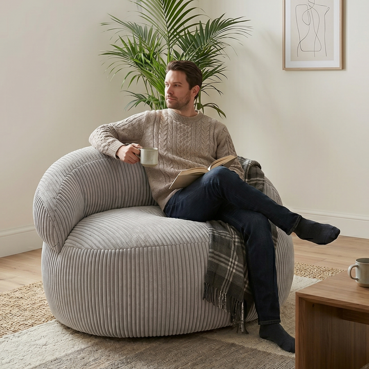 Pouf XXL Déhoussable En Velours Côtelé - 110 X 100 Cm