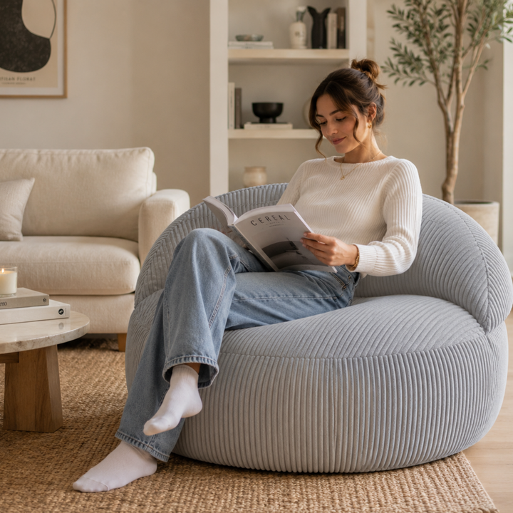 Pouf XXL Déhoussable En Velours Côtelé - 110 X 100 Cm