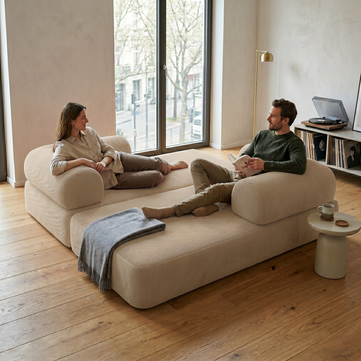Canapé Lit Compressé Modulable 2 Places Velours Côtelé - 90 X 180 Cm