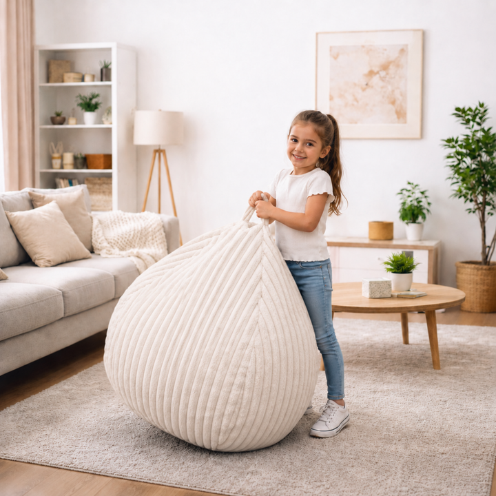 Pouf Poire Fourrure Côtelée Déhoussable - 80x70 Cm