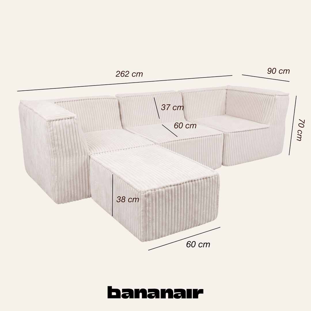 Canapé modulable 3 places avec méridienne - Velours côtelé - 90x262 cm