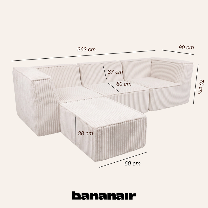 Canapé modulable 3 places avec méridienne - Velours côtelé - 90x262 cm