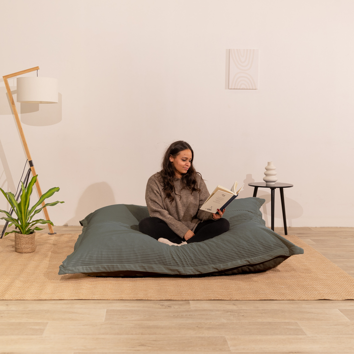 Pouf Velours Côtelé Déhoussable - 140x180 Cm