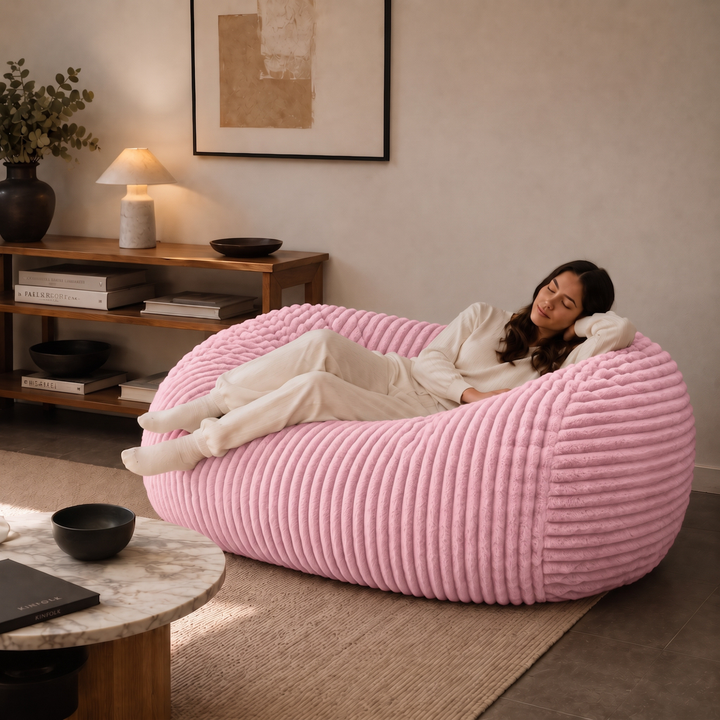 Pouf long géant déhoussable - Fourrure côtelée - 160 cm