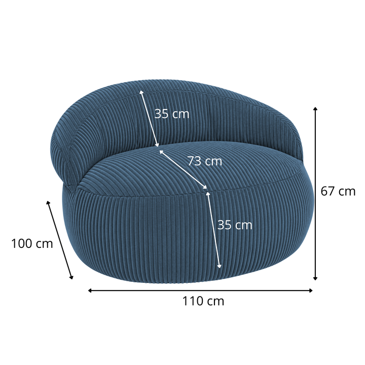 Pouf XXL Déhoussable En Velours Côtelé - 110 X 100 Cm