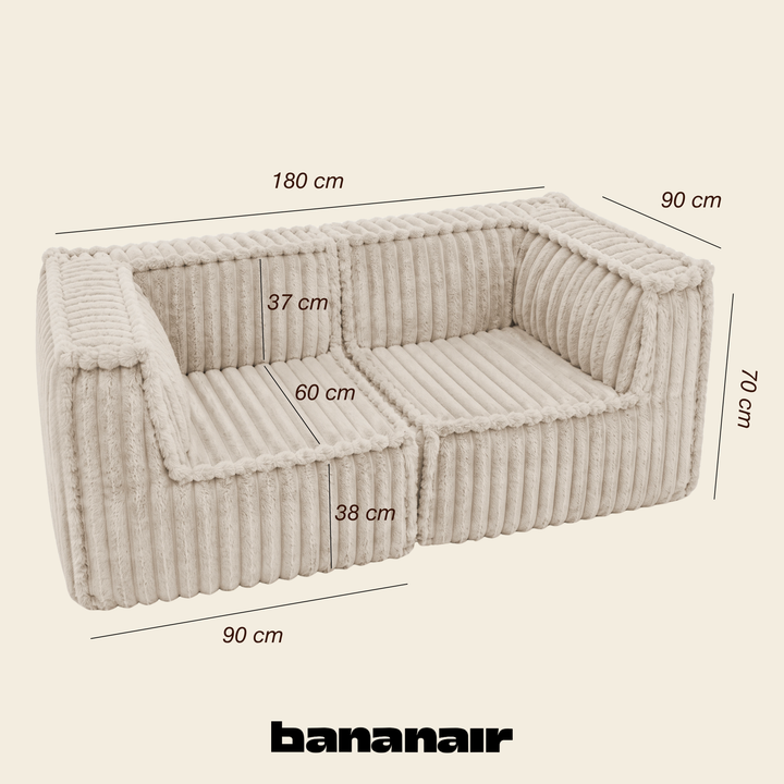 Canapé modulable 2 places déhoussable - Fourrure côtelée - 90x180 cm