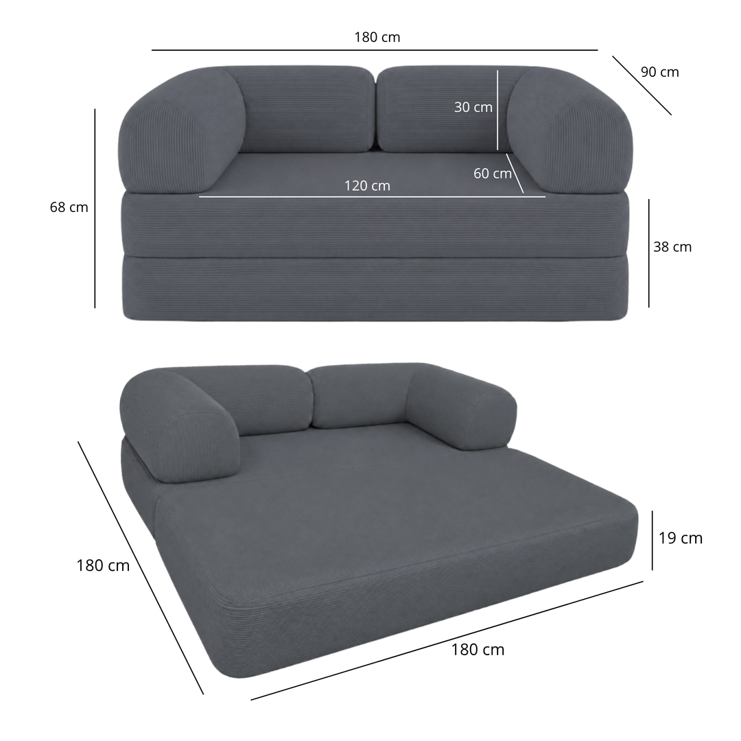 Canapé Lit Compressé Modulable 2 Places Velours Côtelé - 90 X 180 Cm