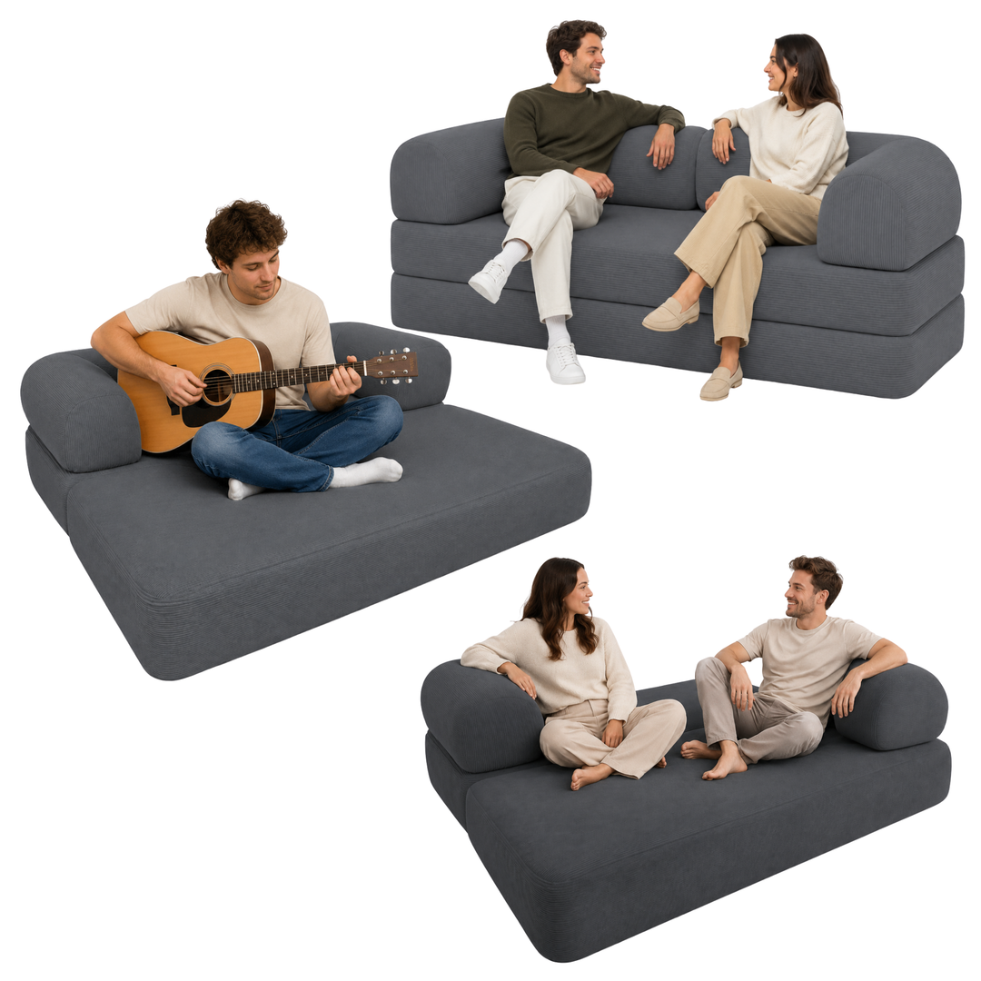 Canapé Lit Compressé Modulable 2 Places Velours Côtelé - 90 X 180 Cm