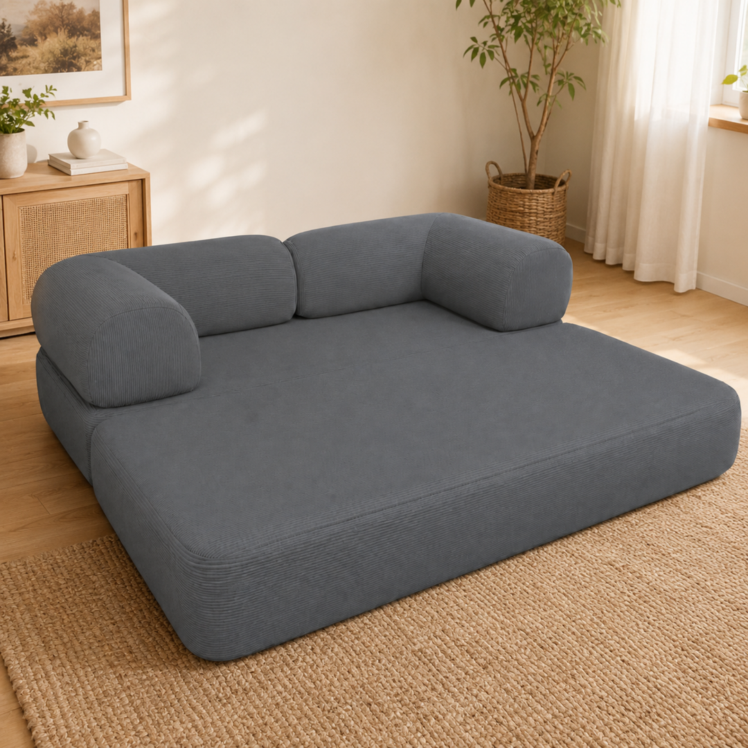 Canapé Lit Compressé Modulable 2 Places Velours Côtelé - 90 X 180 Cm
