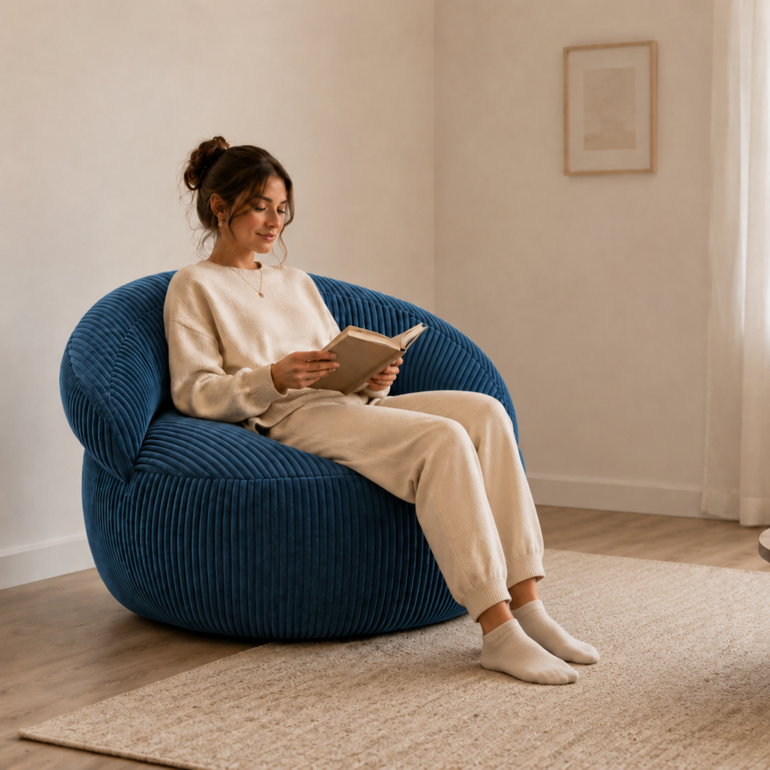 Pouf XXL Déhoussable En Velours Côtelé - 110 X 100 Cm