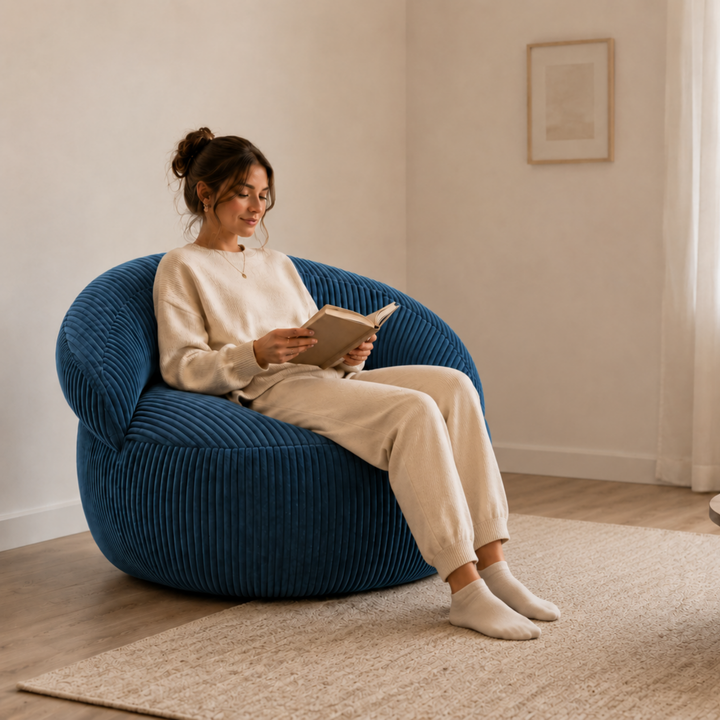 Pouf XXL Déhoussable En Velours Côtelé - 110 X 100 Cm