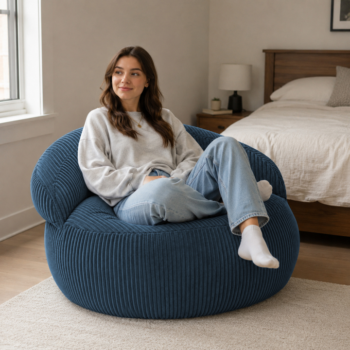 Pouf XXL Déhoussable En Velours Côtelé - 110 X 100 Cm