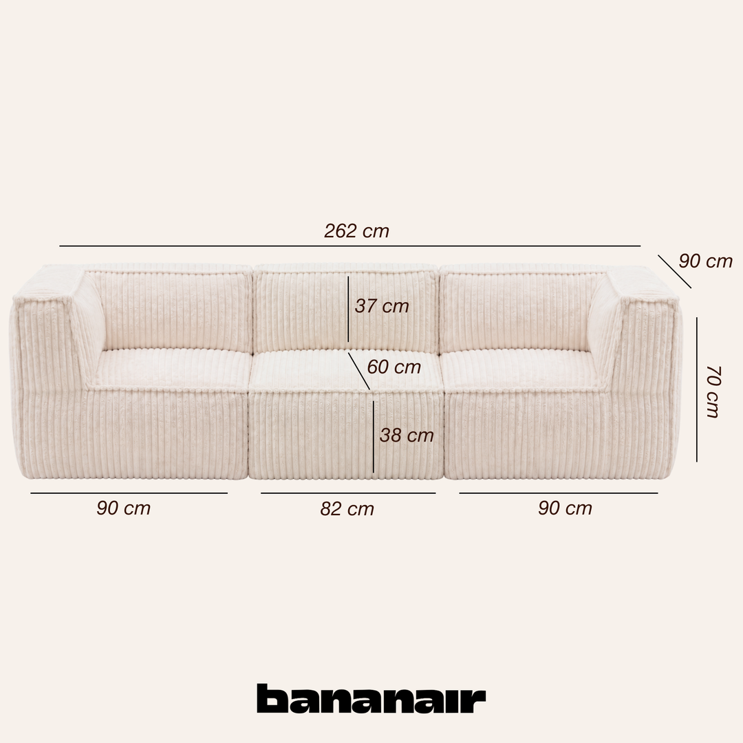 Canapé modulable 3 places déhoussable - Velours côtelé - 90x262 cm