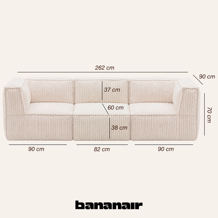 Canapé modulable 3 places déhoussable - Velours côtelé - 90x262 cm