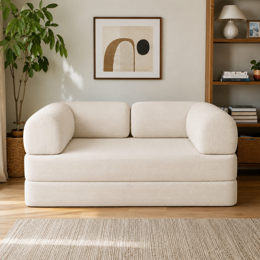 Canapé Lit Compressé Modulable 2 Places Velours Côtelé - 90 X 180 Cm