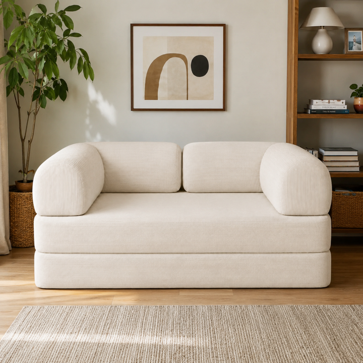 Canapé Lit Compressé Modulable 2 Places Velours Côtelé - 90 X 180 Cm