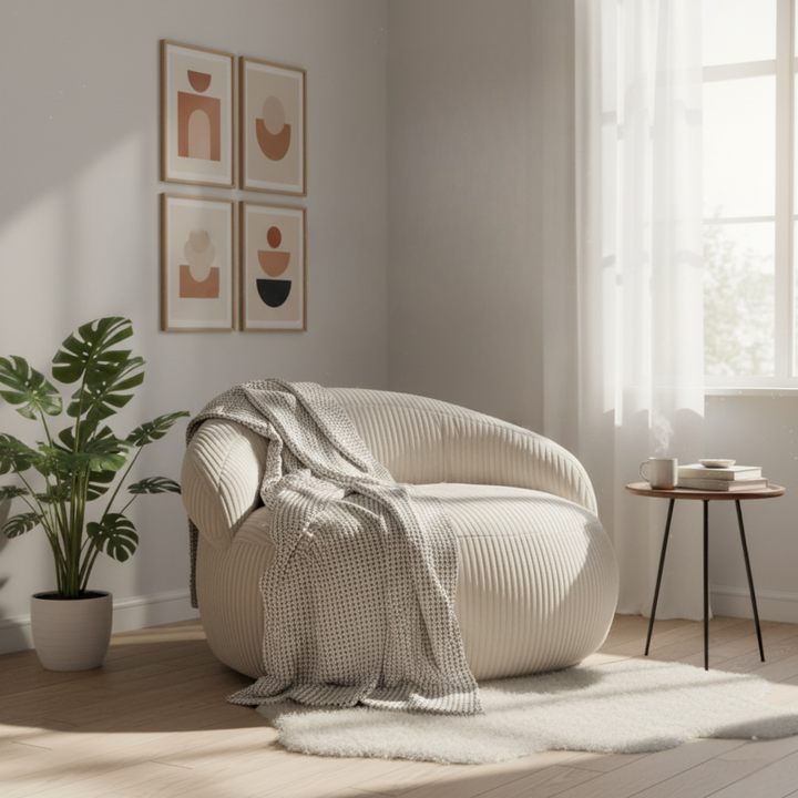 Pouf XXL Déhoussable En Velours Côtelé - 110 X 100 Cm