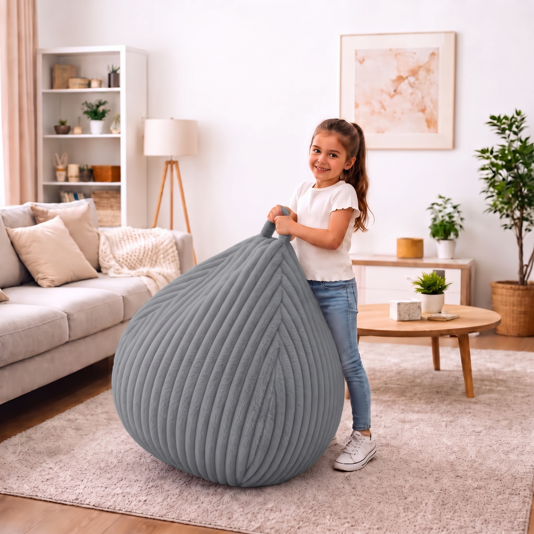 Pouf Poire Fourrure Côtelée Déhoussable - 80x70 Cm