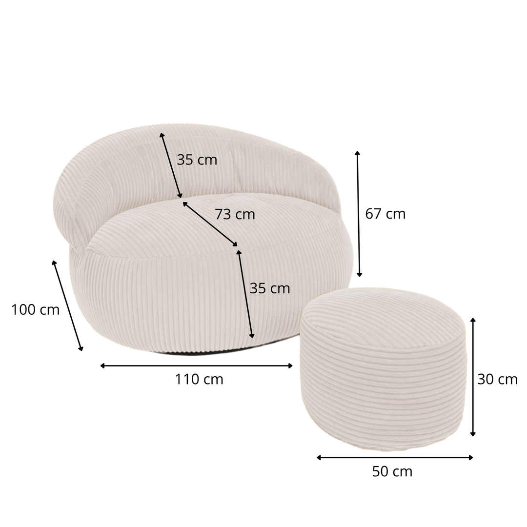 Pouf XXL Déhoussable En Velours Côtelé - 110 X 100 Cm