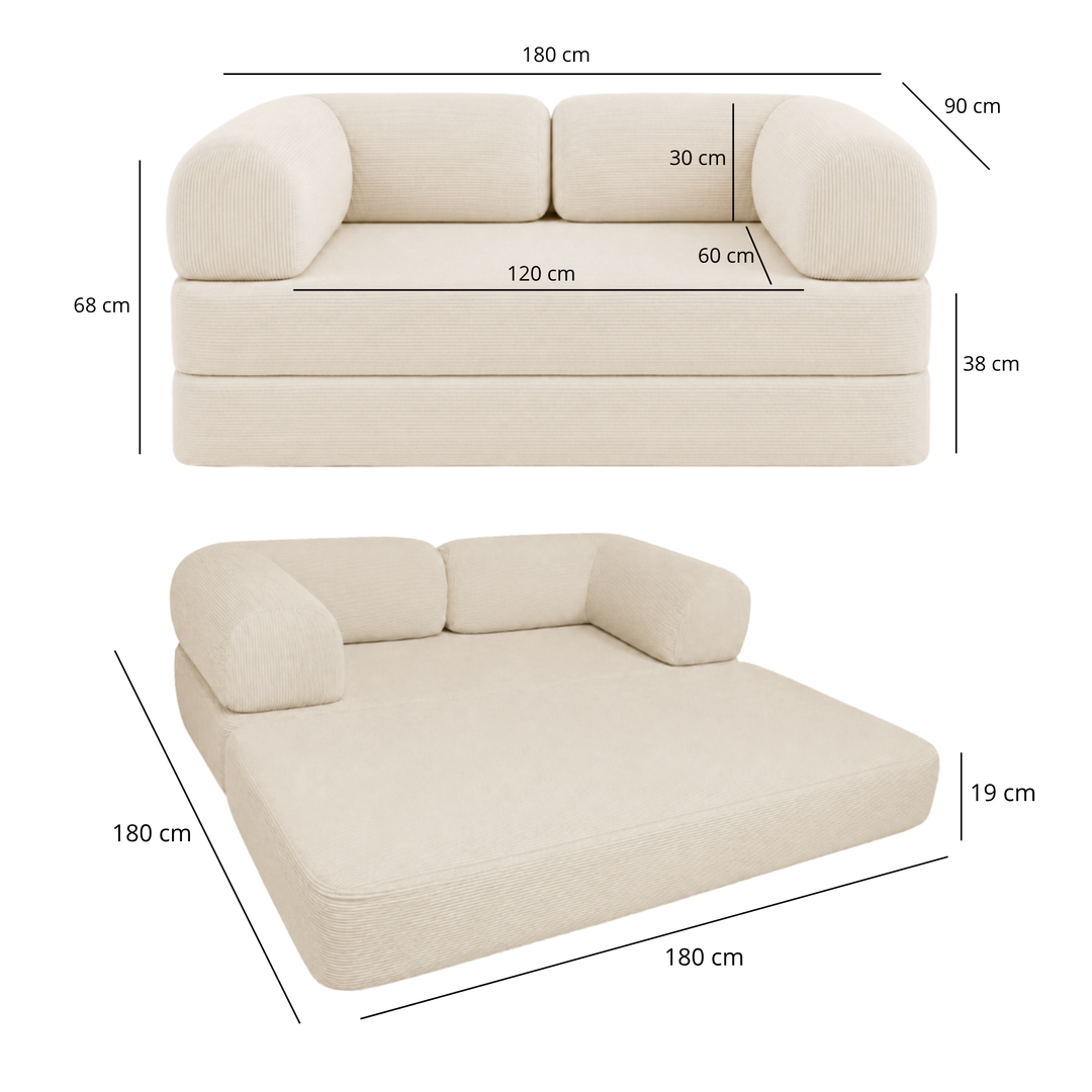 Canapé Lit Compressé Modulable 2 Places Velours Côtelé - 90 X 180 Cm