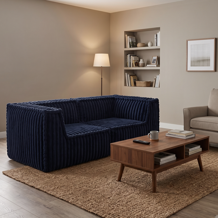 Canapé modulable 2 places déhoussable - Fourrure côtelée - 90x180 cm