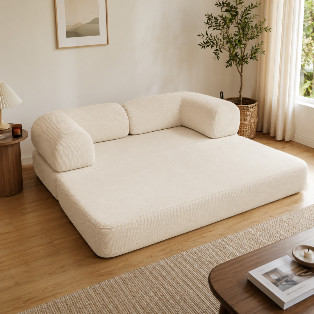 Canapé Lit Compressé Modulable 2 Places Velours Côtelé - 90 X 180 Cm