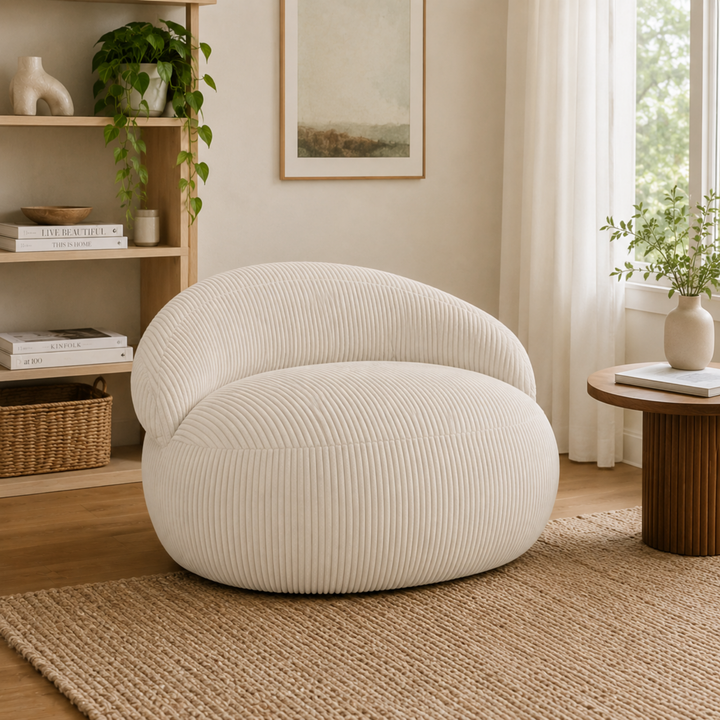 Pouf XXL Déhoussable En Velours Côtelé - 110 X 100 Cm
