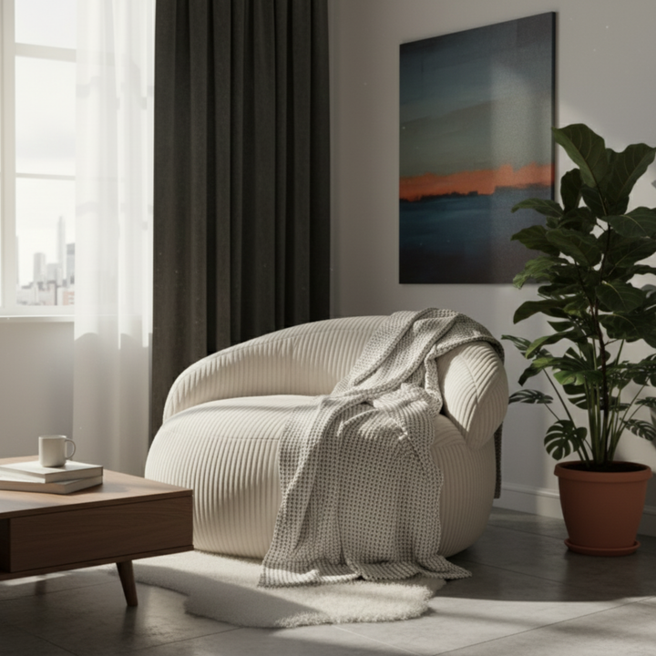 Pouf XXL Déhoussable En Velours Côtelé - 110 X 100 Cm
